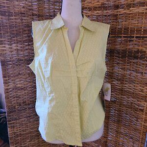VTG NWT Sunset Cove Chenille Sleeveless Top Light Green Sz L Cotton Collar